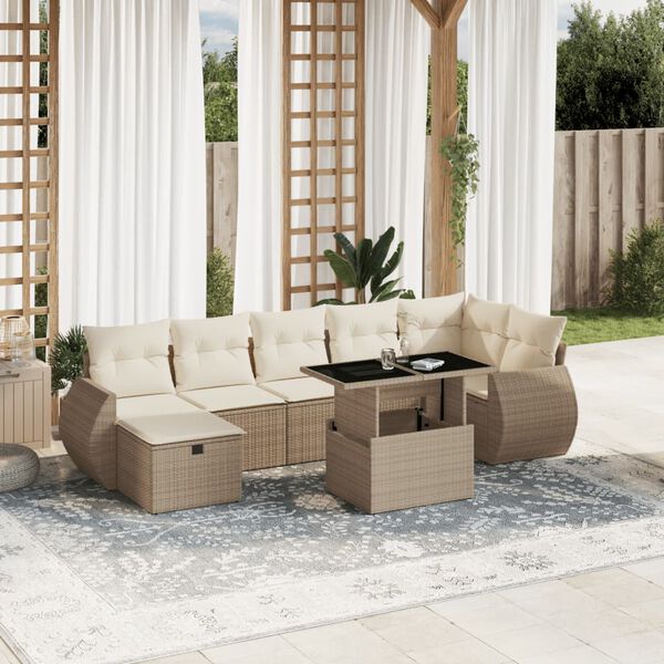 vidaXL Garden Sofa Set Beige PE Rattan Large Adjustable Armrests