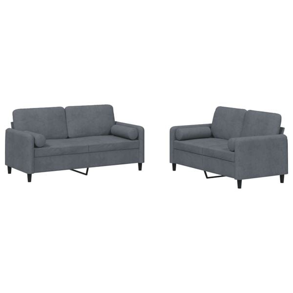 vidaXL Sofa Set Dark Grey Velvet, metal, plywood, foam 2-seater Durable