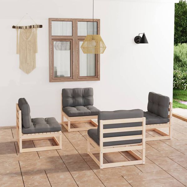 vidaXL Garden Lounge Set Natural pine, Grey cushions