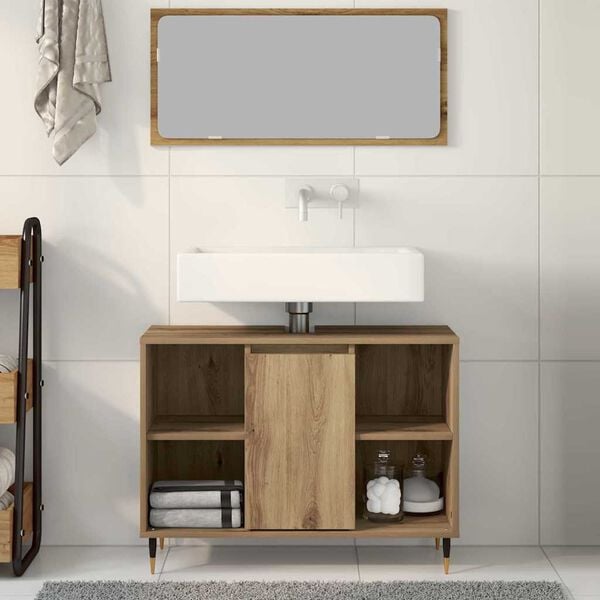 vidaXL Bathroom Cabinet with Door Artisan Oak 31.50 x 12.99 x 23.62 in