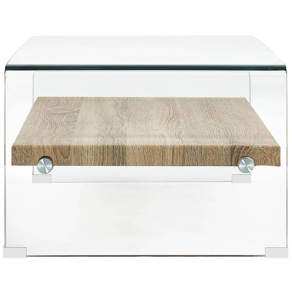 vidaXL Coffee Table Clear and Oak Tempered Glass and MDF 38.6x17.7x12.2 in