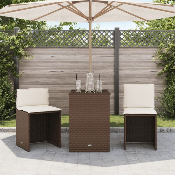 vidaXL 3 Piece Bistro Set with Cushions Brown Poly Rattan