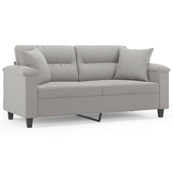 vidaXL 2-Seater Sofa with Pillows&Cushions Light Gray 55.1" Microfiber Fabric