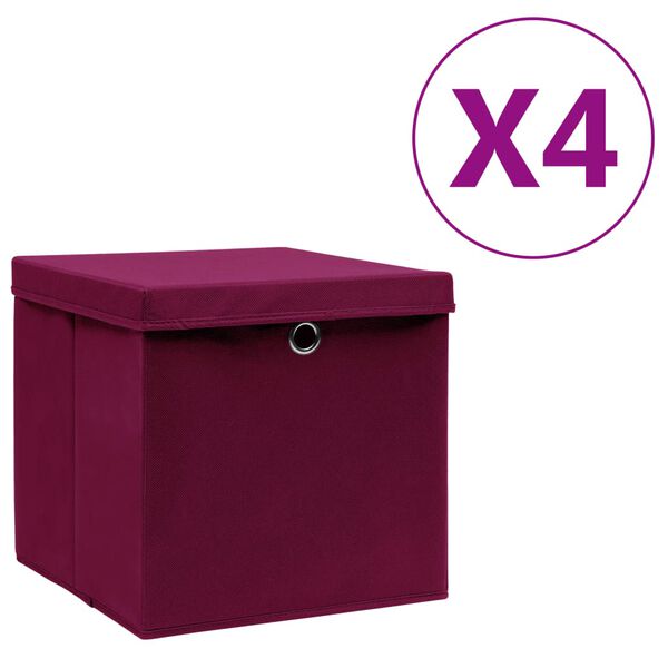 vidaXL Storage Box Set of 4 Dark Red Non-woven fabric 11.0x11.0x11.0 in