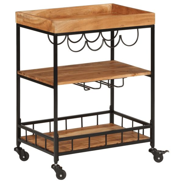 vidaXL Bar Cart 23.6"x15.7"x31.5" Solid Wood Acacia and Iron