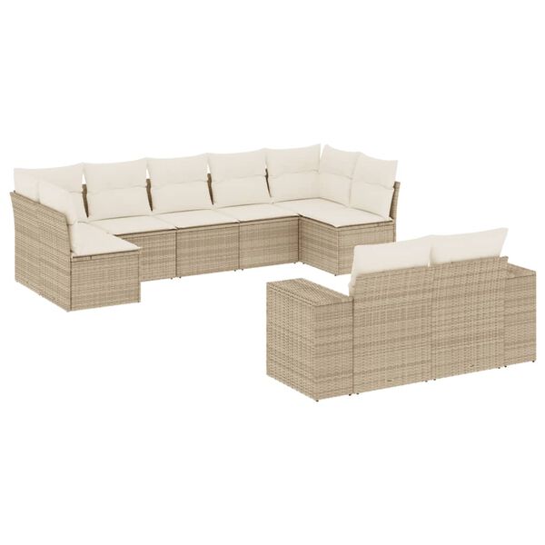 vidaXL Garden Sofa Set Beige PE Rattan, Polyester 9 Piece Set