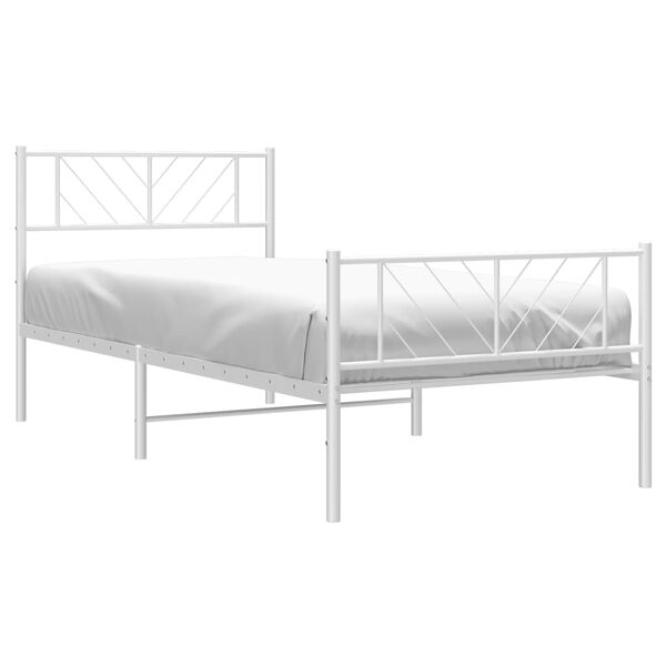 vidaXL Metal Bed Frame White Powder-Coated Steel Small Single