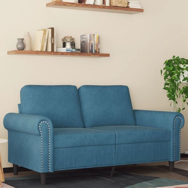 vidaXL 2-seater Sofa Blue Velvet (100% polyester), metal, textilene Medium