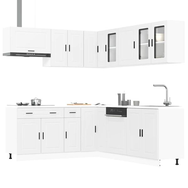 vidaXL Kitchen Cabinet Set White Engineered wood and glass Large
