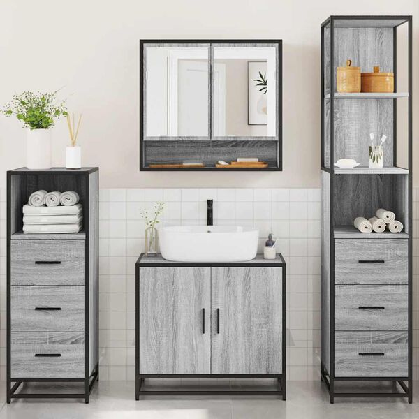vidaXL Bathroom Furniture Set Grey sonoma Engineered wood, metal