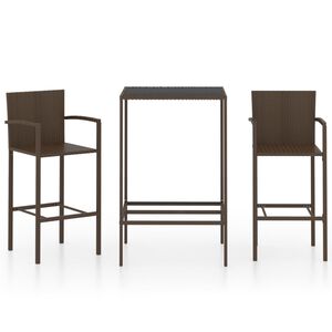 vidaXL Garden Bar Set Brown PE Rattan, Powder-Coated Steel, Tempered Glass