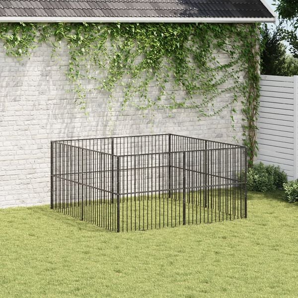 vidaXL Dog Playpen Black Galvanized steel Large Sturdy Dog Playpen