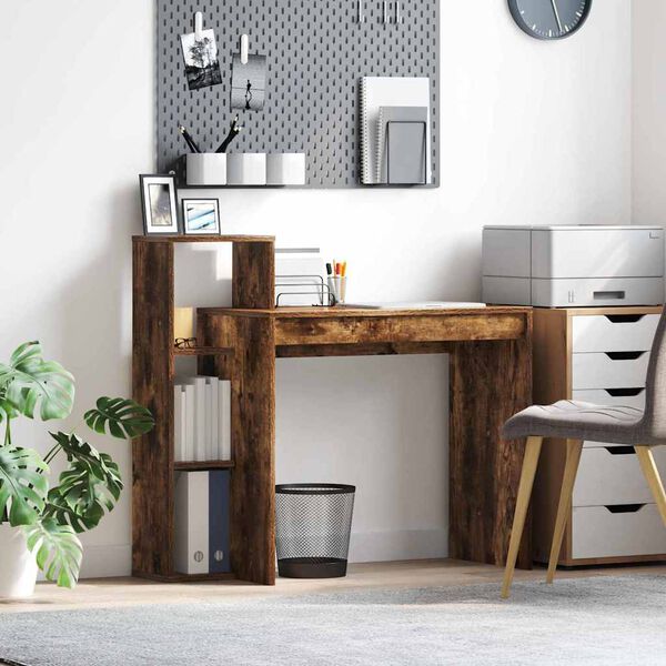 vidaXL Desk Smoked Oak 39.37 x 15.75 x 35.43 in Engineered Wood