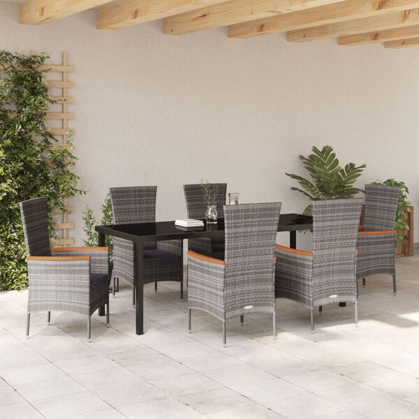 vidaXL Garden Dining Set with Cushion 7 pcs Grey Powder-Coated Steel