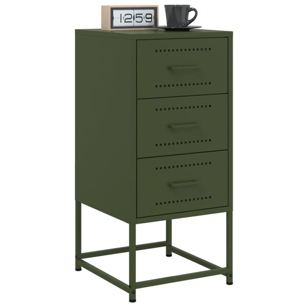 vidaXL Bedside Cabinet Olive Green Steel Compact Bedside Cabinet