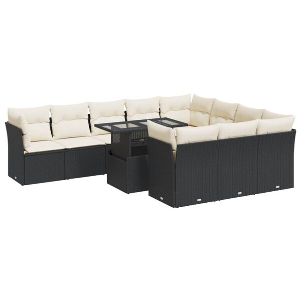 vidaXL Garden Sofa Set Black PE Rattan Large Adjustable Armrests
