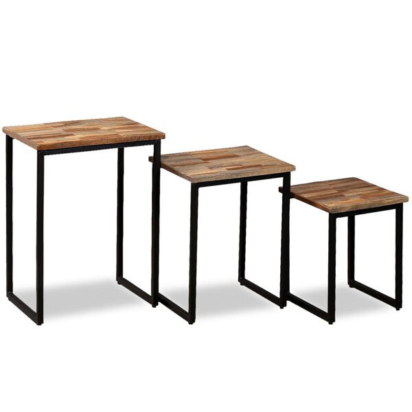 vidaXL Coffee Table Set of 3 Natural Wood, Black Reclaimed Teak, Steel