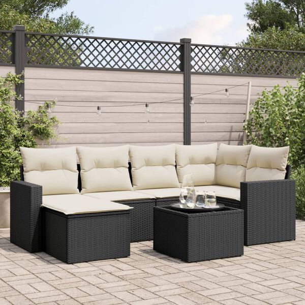 vidaXL Garden Sofa Set Black Poly Rattan 7-Piece Set Adjustable Armrests