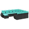 vidaXL 11 Piece Garden Sofa Set with Cushions Black Poly Rattan
