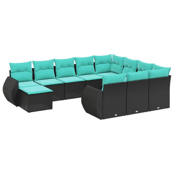 vidaXL 11 Piece Garden Sofa Set with Cushions Black Poly Rattan