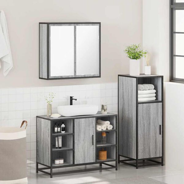 vidaXL Bathroom Furniture Set Grey Sonoma Engineered Wood, Metal, Glass