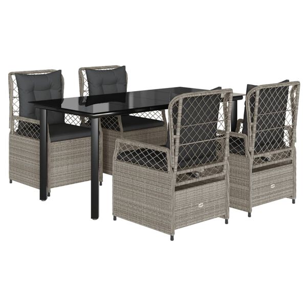 vidaXL 5 Piece Patio Dining Set with Cushions Light Gray Poly Rattan