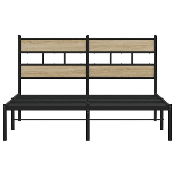 vidaXL Bed Frame Black, Sonoma Oak Iron, Engineered Wood Double