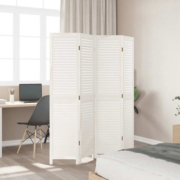 vidaXL Room Divider 4 Panels White Solid Wood Paulownia