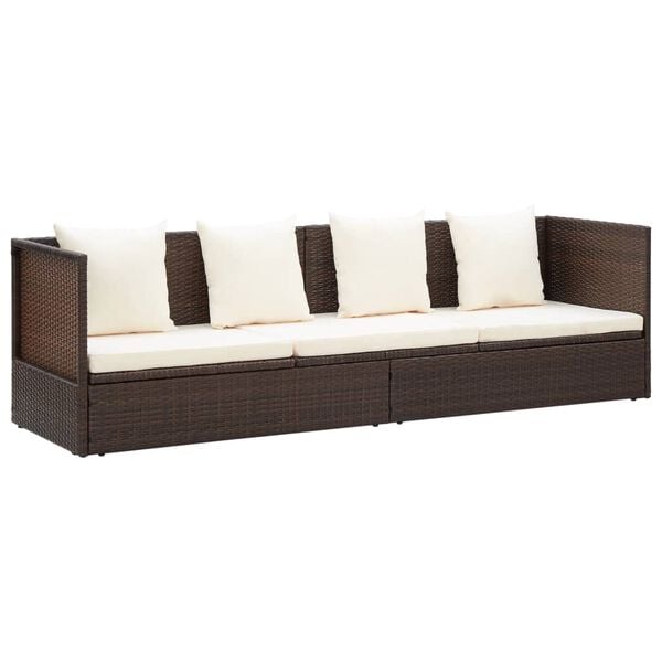 vidaXL Garden Bed Brown PE rattan Foldable Cushioned Sun Lounger