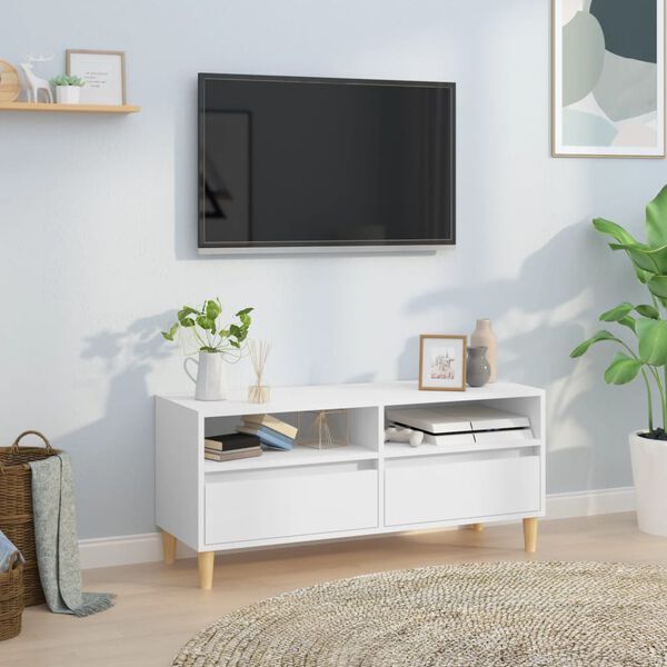 vidaXL TV Cabinet White Engineered wood, eucalyptus wood Medium