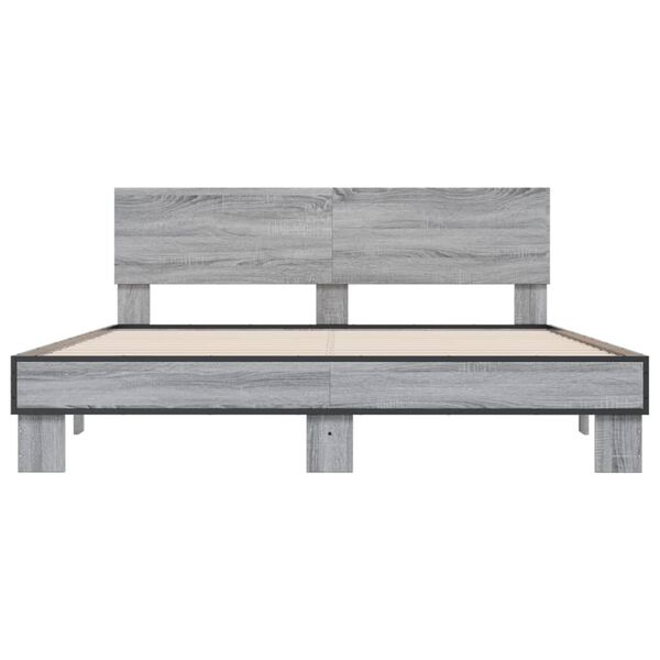 vidaXL Bed Frame Grey Sonoma |Engineered wood and metal with plywood slats