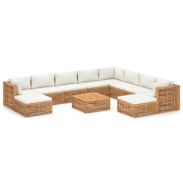 vidaXL 11 Piece Patio Lounge Set with Cream Cushion Solid Teak Wood