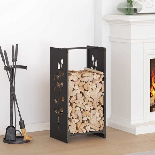 vidaXL Firewood Rack Black 15.7x11.8x31.5" Cold-rolled steel