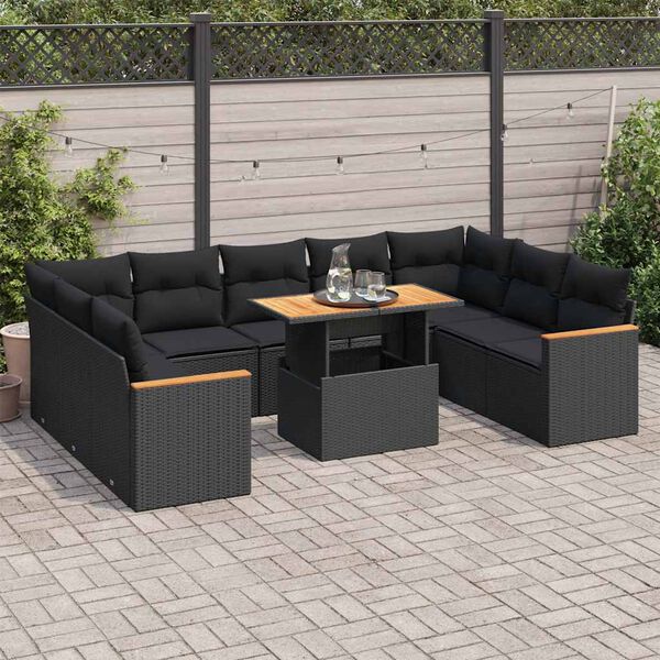 vidaXL Garden Sofa Set Black PE rattan Large Adjustable Feet