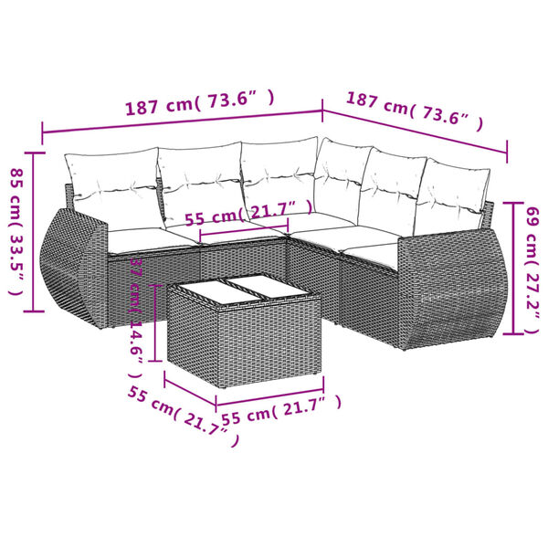 vidaXL Garden Sofa Set Beige PE rattan, powder-coated steel, tempered glass