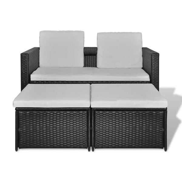 vidaXL Lounge Set Black and cream PE rattan, powder-coated steel, polyester