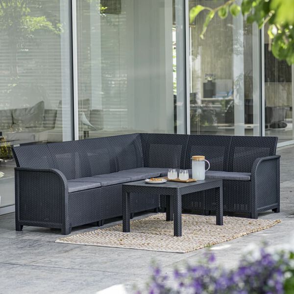 Keter Outdoor Sofa Graphite Polypropylene Large Outdoor Sofa Crescent