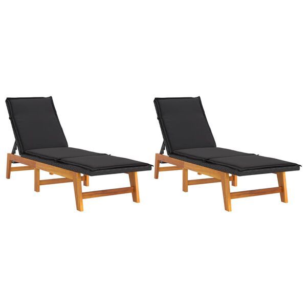 vidaXL Sun Lounger Black and brown PE rattan 78.7 in length