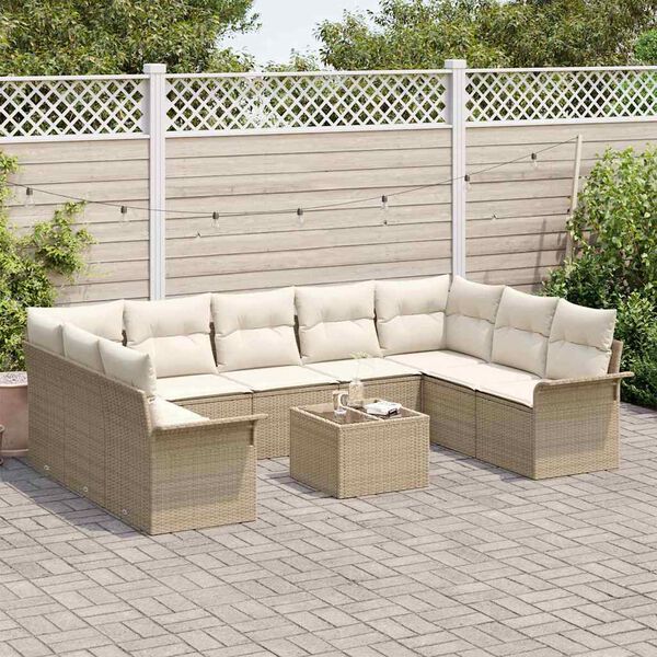 vidaXL Garden Sofa Set with Cushion 10 pcs Beige Poly Rattan