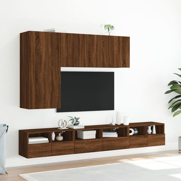 vidaXL TV Wall Cabinet Brown Oak Engineered Wood Medium TV Wall Cabinet