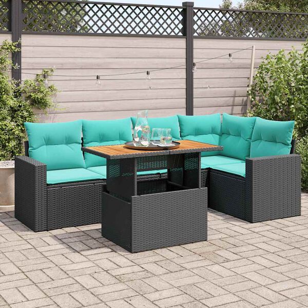 vidaXL 6 Piece Patio Sofa Set with Cushions Black Poly Rattan