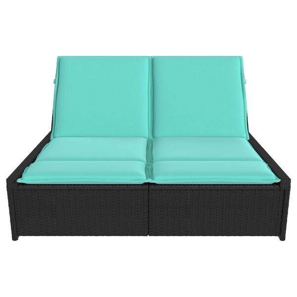 vidaXL Double Sun Lounger with Cushions Black Poly Rattan