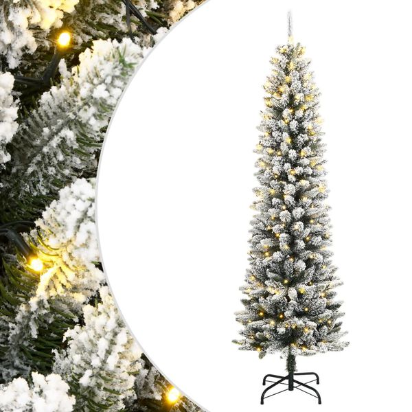 vidaXL Christmas Tree Green and white PVC, PE, Steel Tall and slim