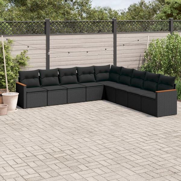 vidaXL Garden Sofa Set Black PE rattan Large Adjustable Feet