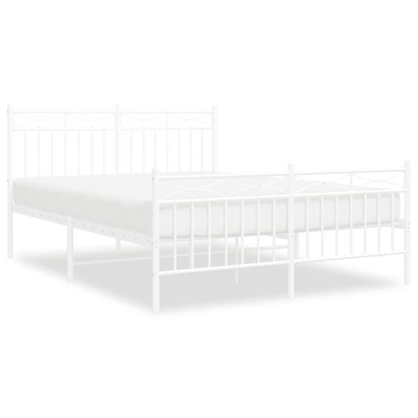 vidaXL Bed Frame White Powder-Coated Steel 55.1x78.7 Bed Frame