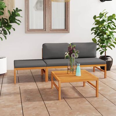 vidaXL 4 Piece Patio Lounge Set with Gray Cushions Solid Teak Wood