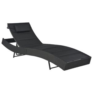 vidaXL Sunlounger Black PE rattan, textilene fabric, cotton padding, steel