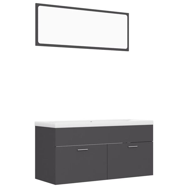 vidaXL Bathroom Furniture Set Gray Engineered Wood, Ceramic Medium