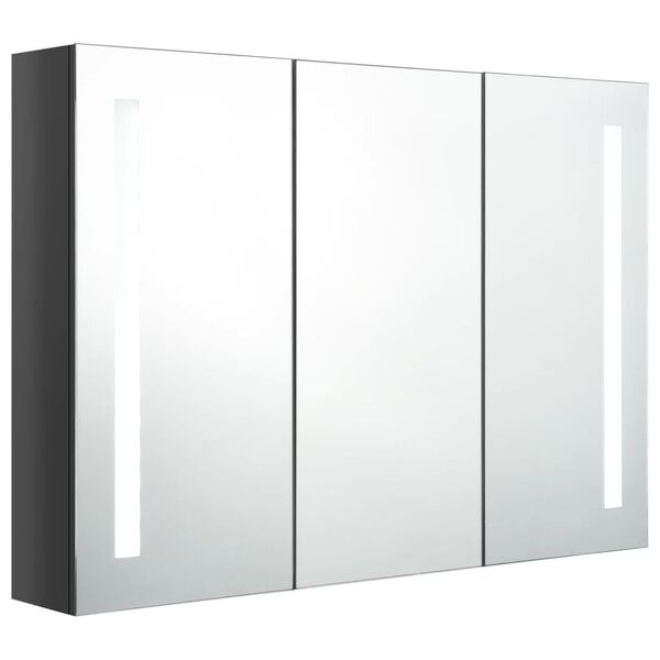 vidaXL Bathroom Cabinet Shining Grey MDF with Melamine Finish, Glass Mirror