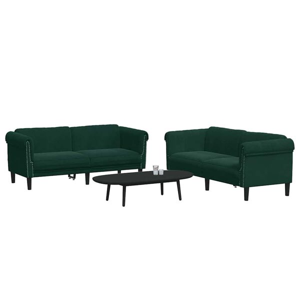 vidaXL Sofa Set Dark Green Velvet, plywood, solid wood 3-piece settee